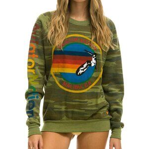 Aviator Nation Malibu, CA Crewneck Sweatshirt in Green Camo, Size 14